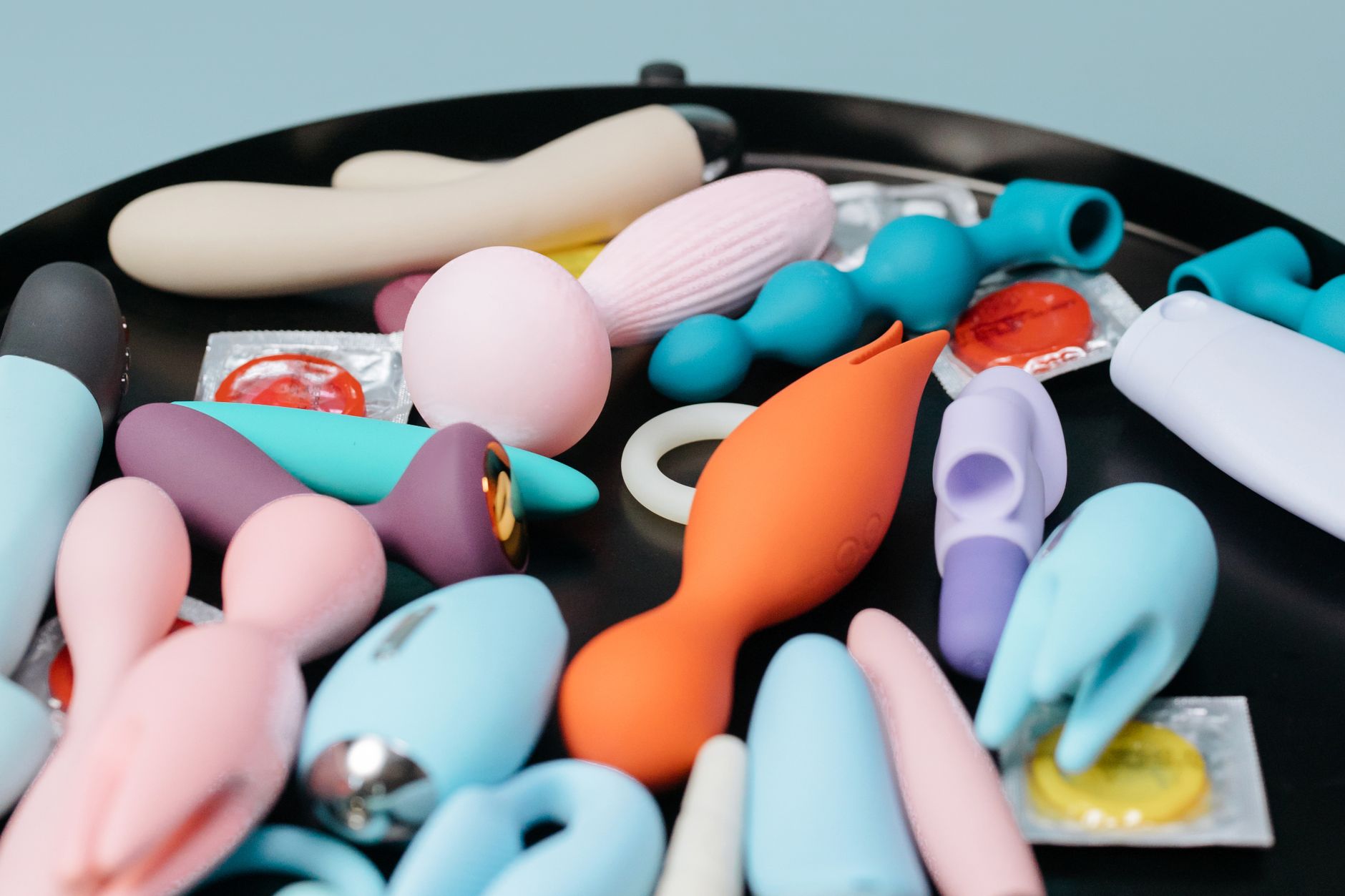 Array of silicone vibrators displayed artfully